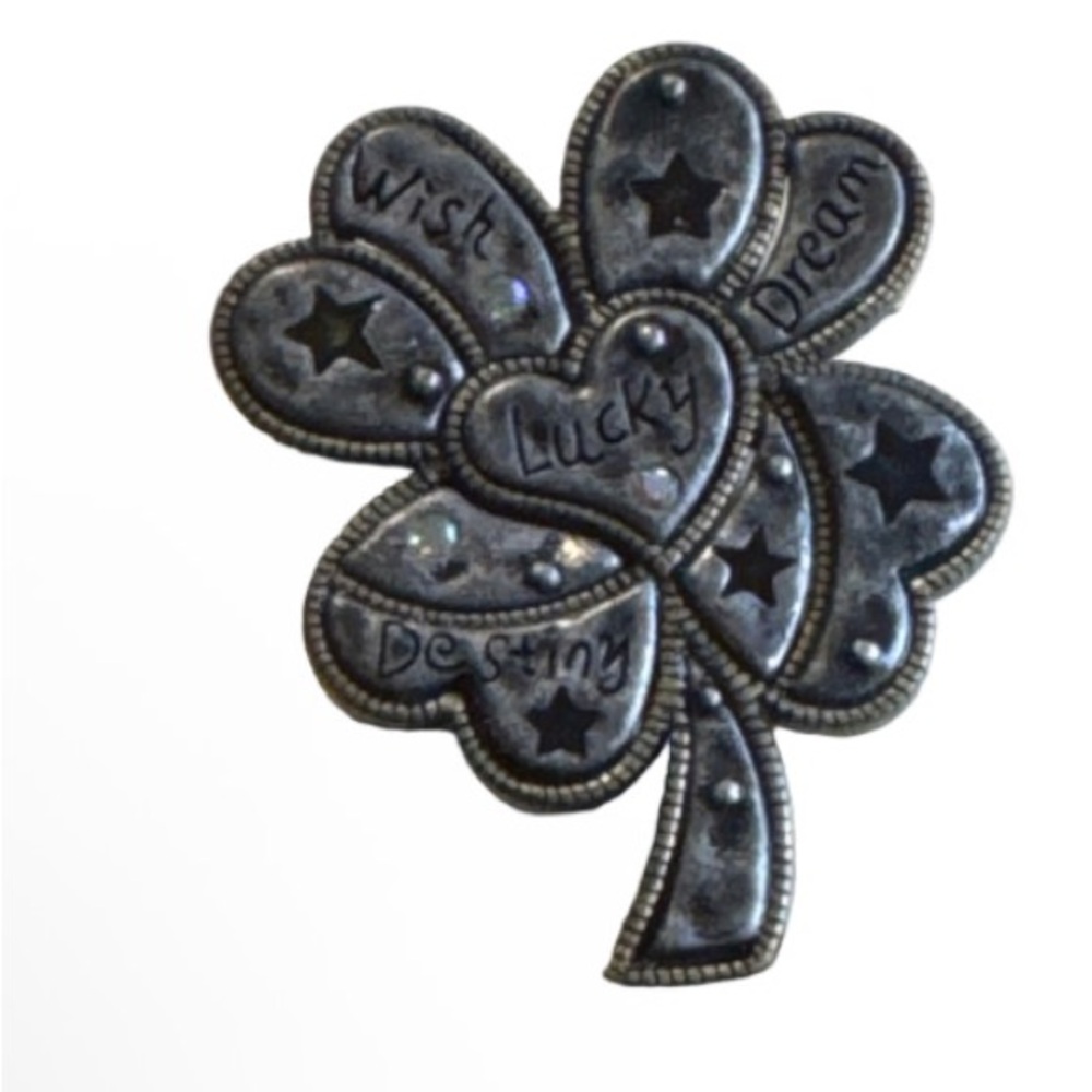 Lucky Clover Pewter-Tone Brooch